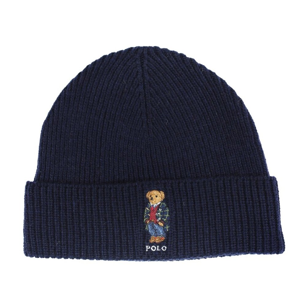 NWT Polo Ralph Lauren Beanie Skull Hat "POLO BEAR EDITION" Wool Blend Dark Navy
